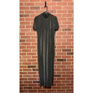 Sandra Ow-Wing Black and Silver Long Metallic Dress - 8
